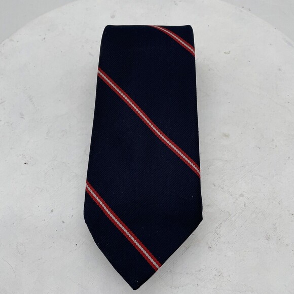 THRESHER & GLENNY London Blue with Red Stipes Vintage Polyester - Picture 2 of 8